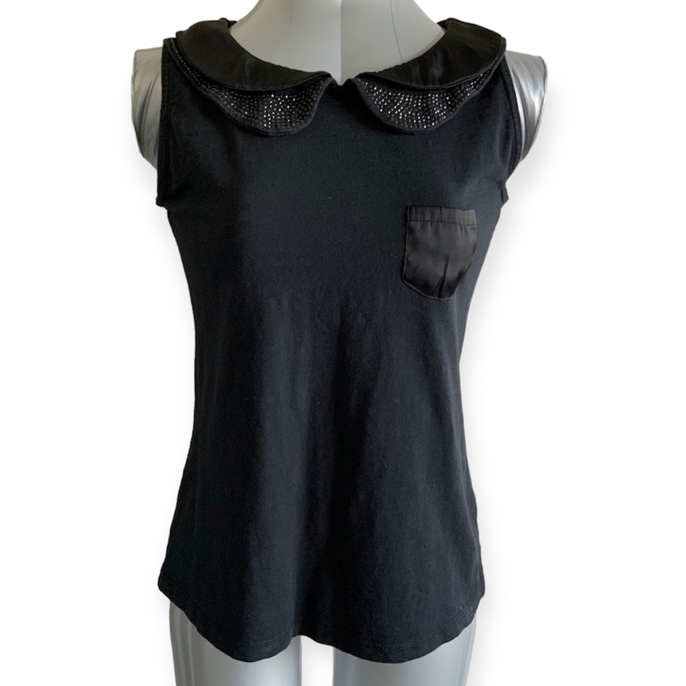 Motivi black sleeveless cotton shirt double-collar size M